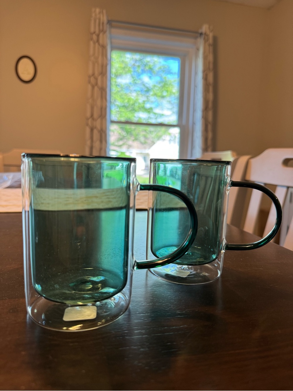 Anthropologie Teal Double-Walled Glass Mugs - Pair